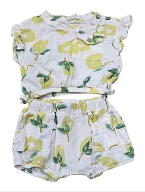 Jessica Simpson Girls Yellow Lemon Print Muslin Two-Piece Set 6-9 Months